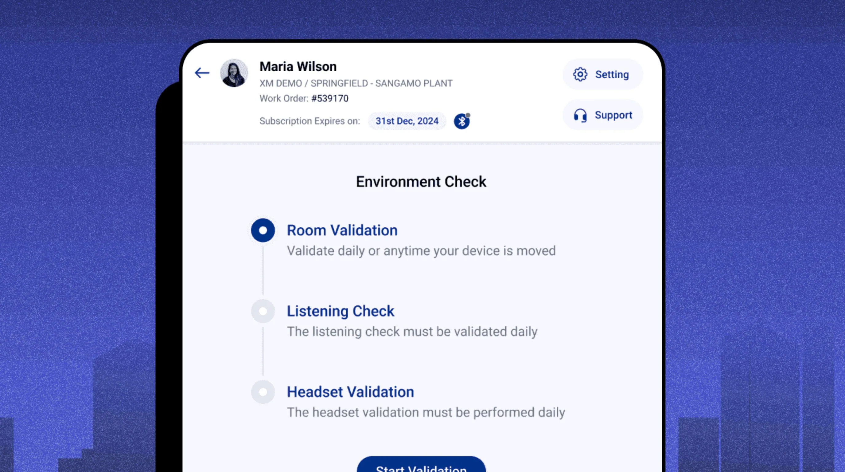 Ralux environment check screen on an iPad