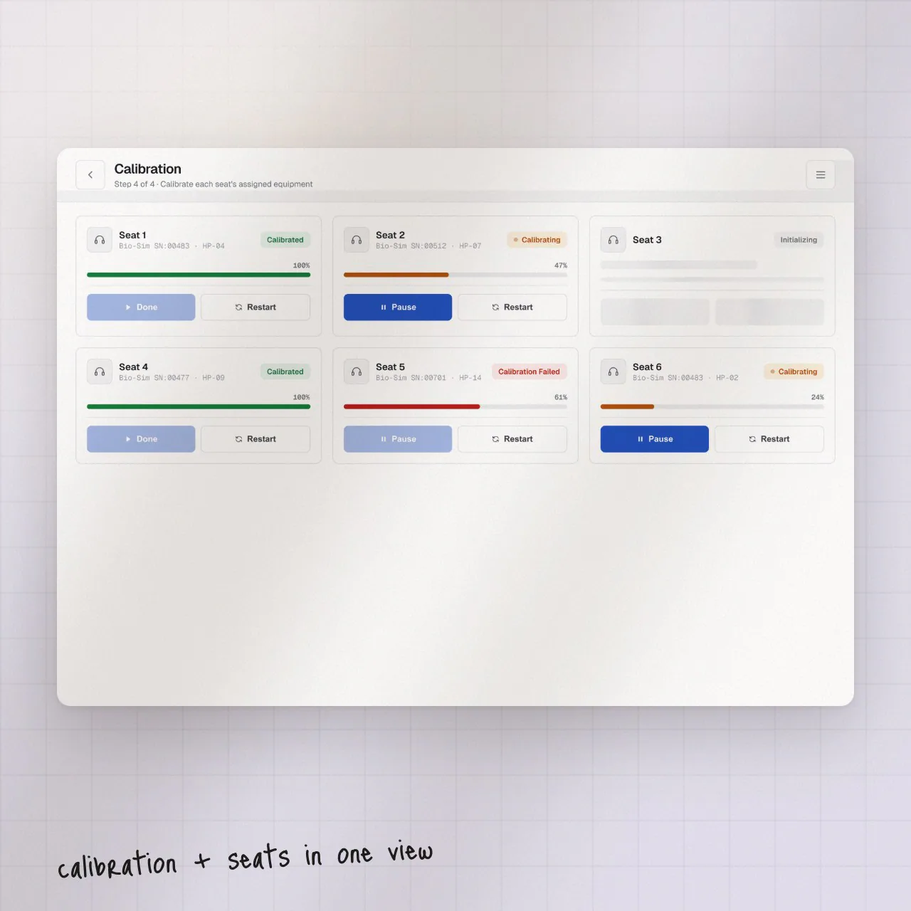 Earture calibration with real-time seat status