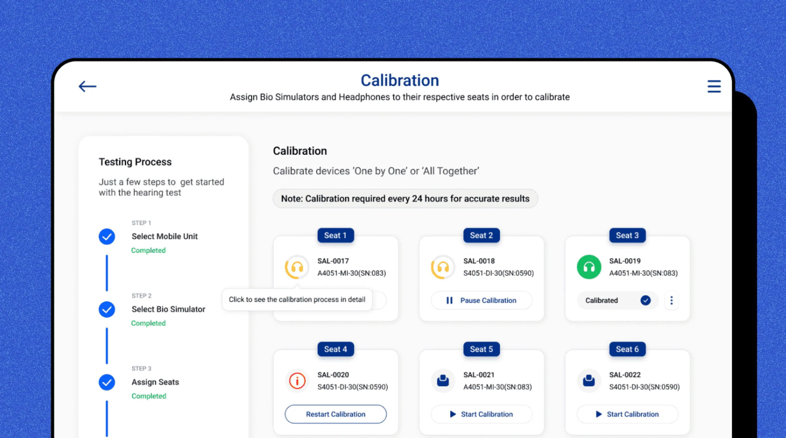 Earture calibration screen on an iPad