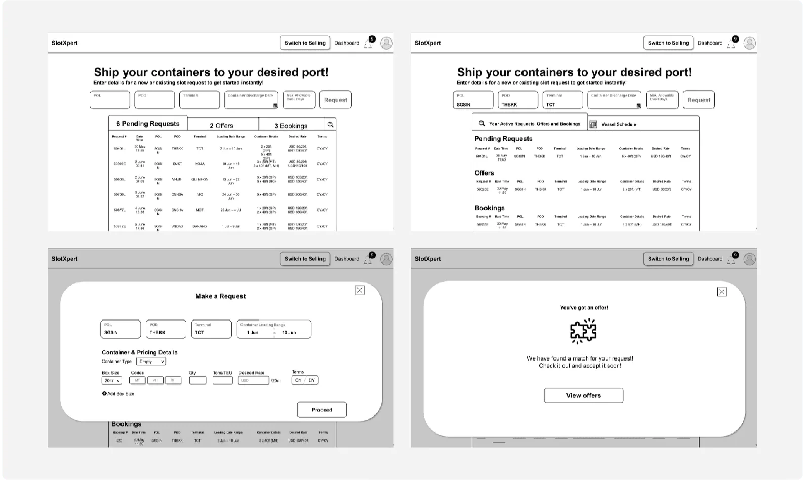 My wireframe exploration for SlotXpert