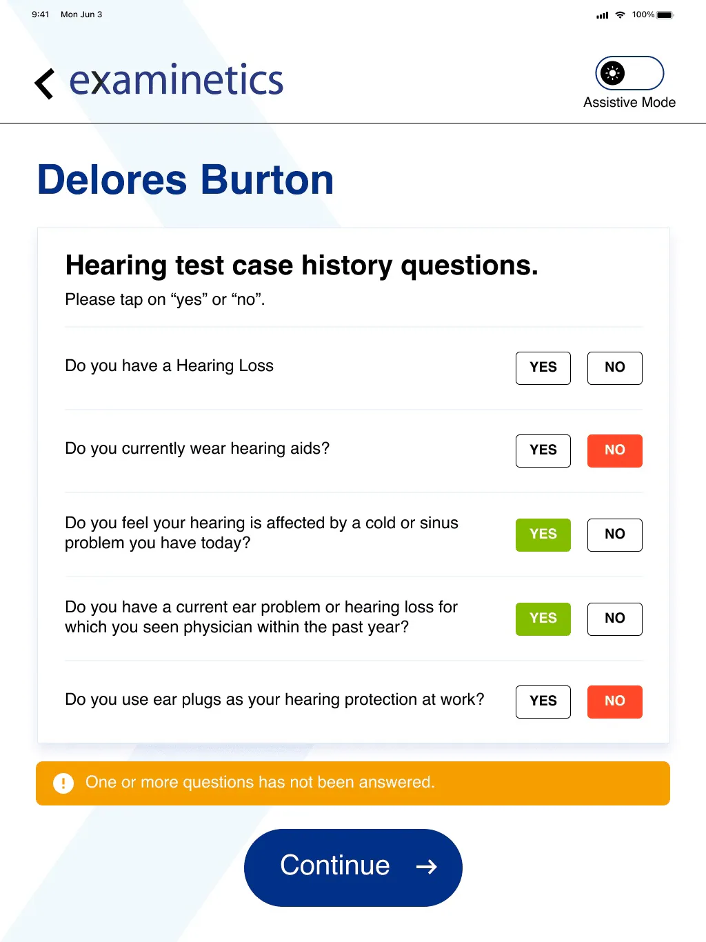 Before: Red/green “Yes/No” buttons — red for “Yes” on sensitive questions like hearing loss — risked stigmatising users.
