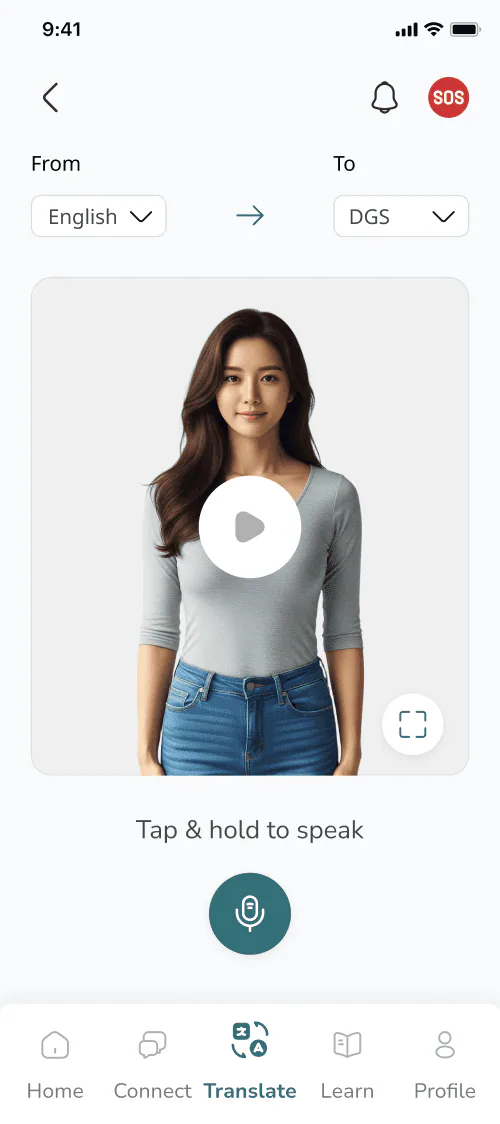 Speech to sign: hold to speak