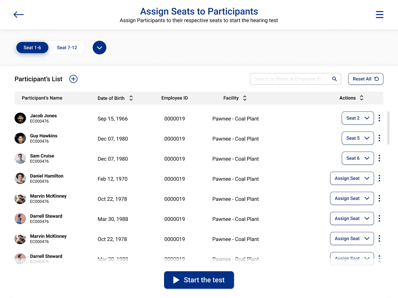 Redesigned assign seats to participants screen