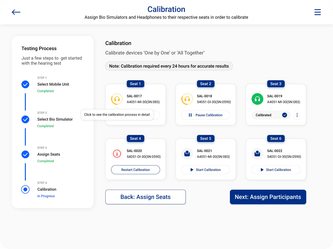 Redesigned calibration screen