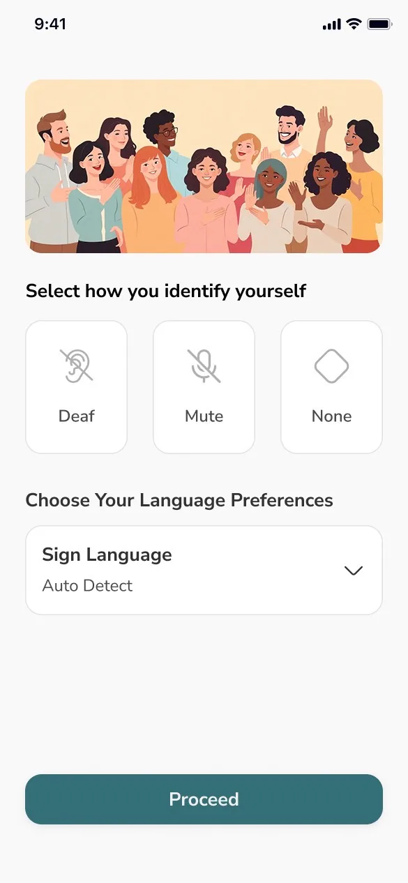 Sign Speak onboarding: identity and sign language preference