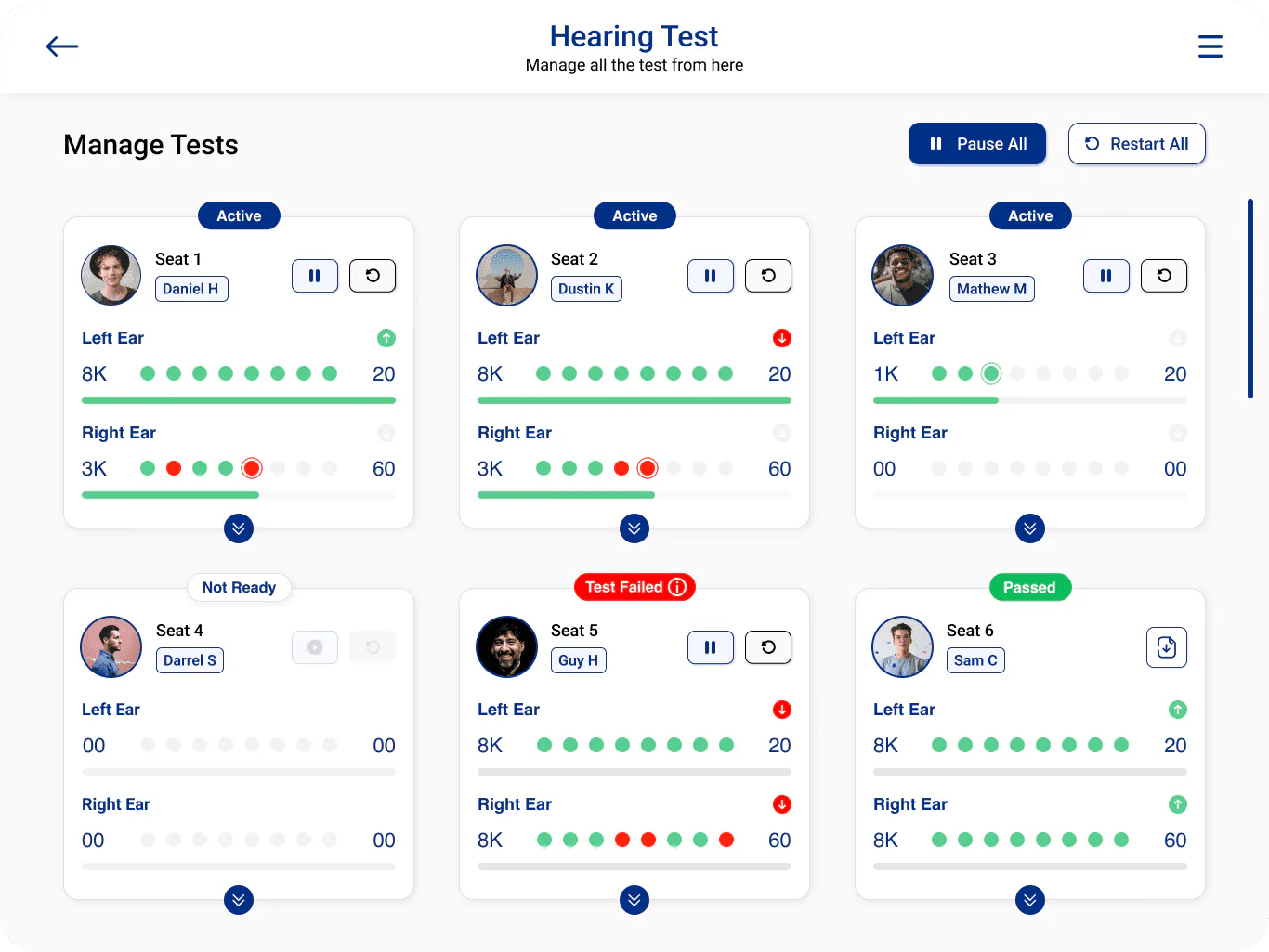 Redesigned hearing test screen with results