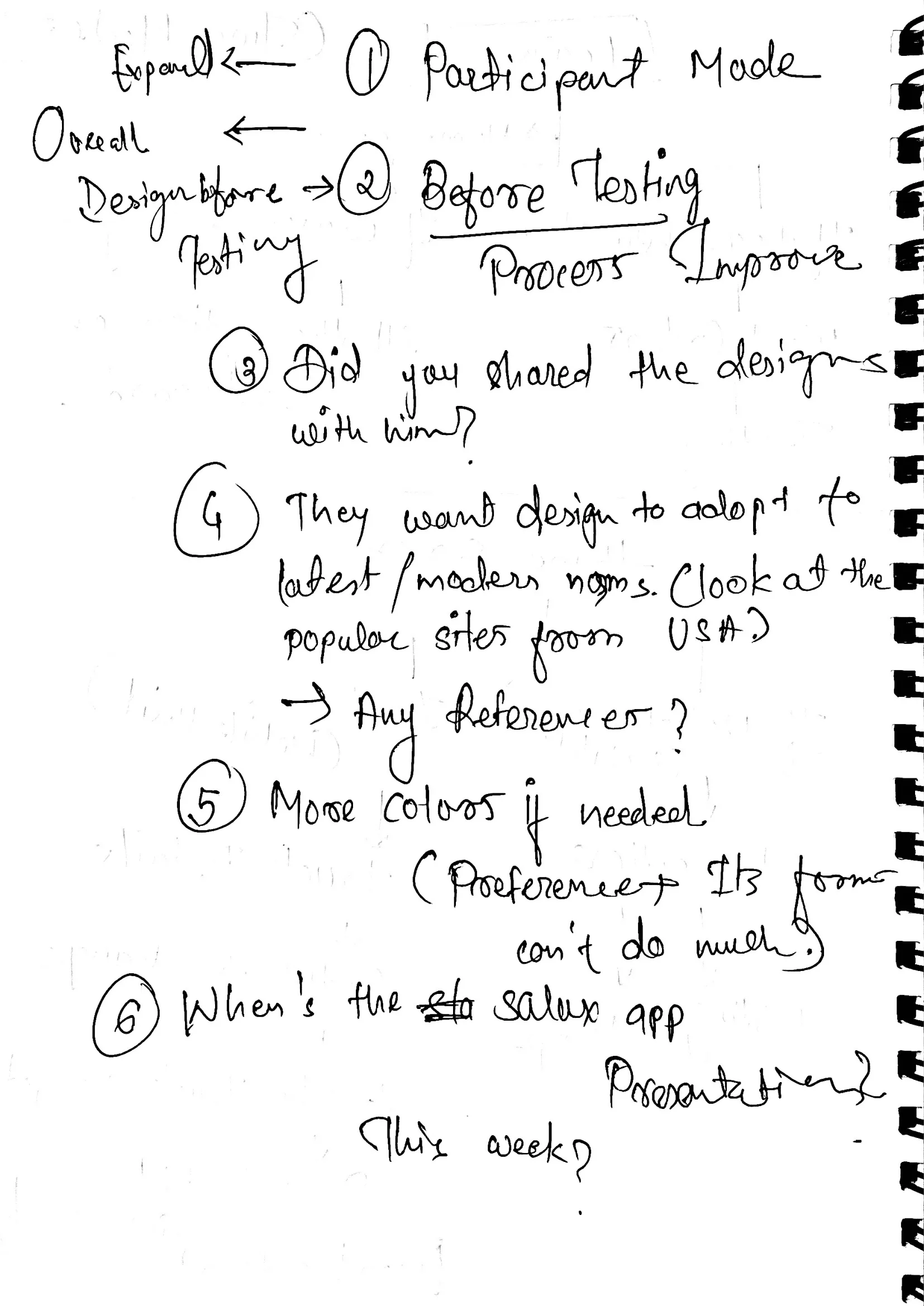 Hand-written questions for the technician team