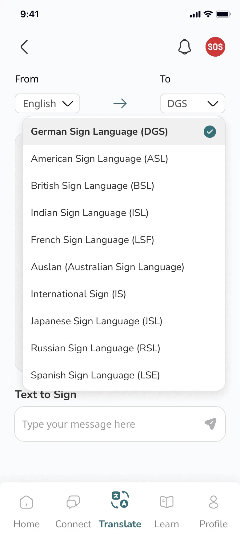 Text to sign: choosing a sign language