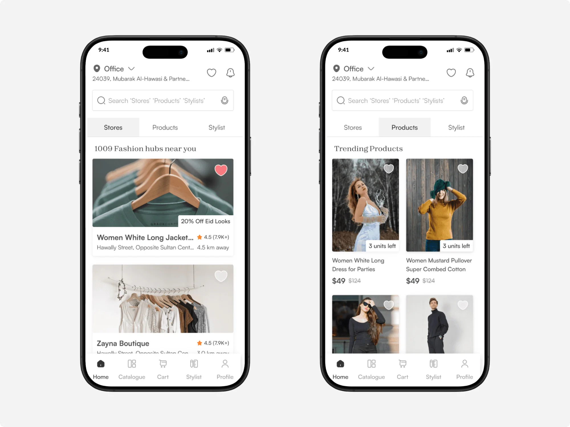 Fash final design screens: stores and products near you