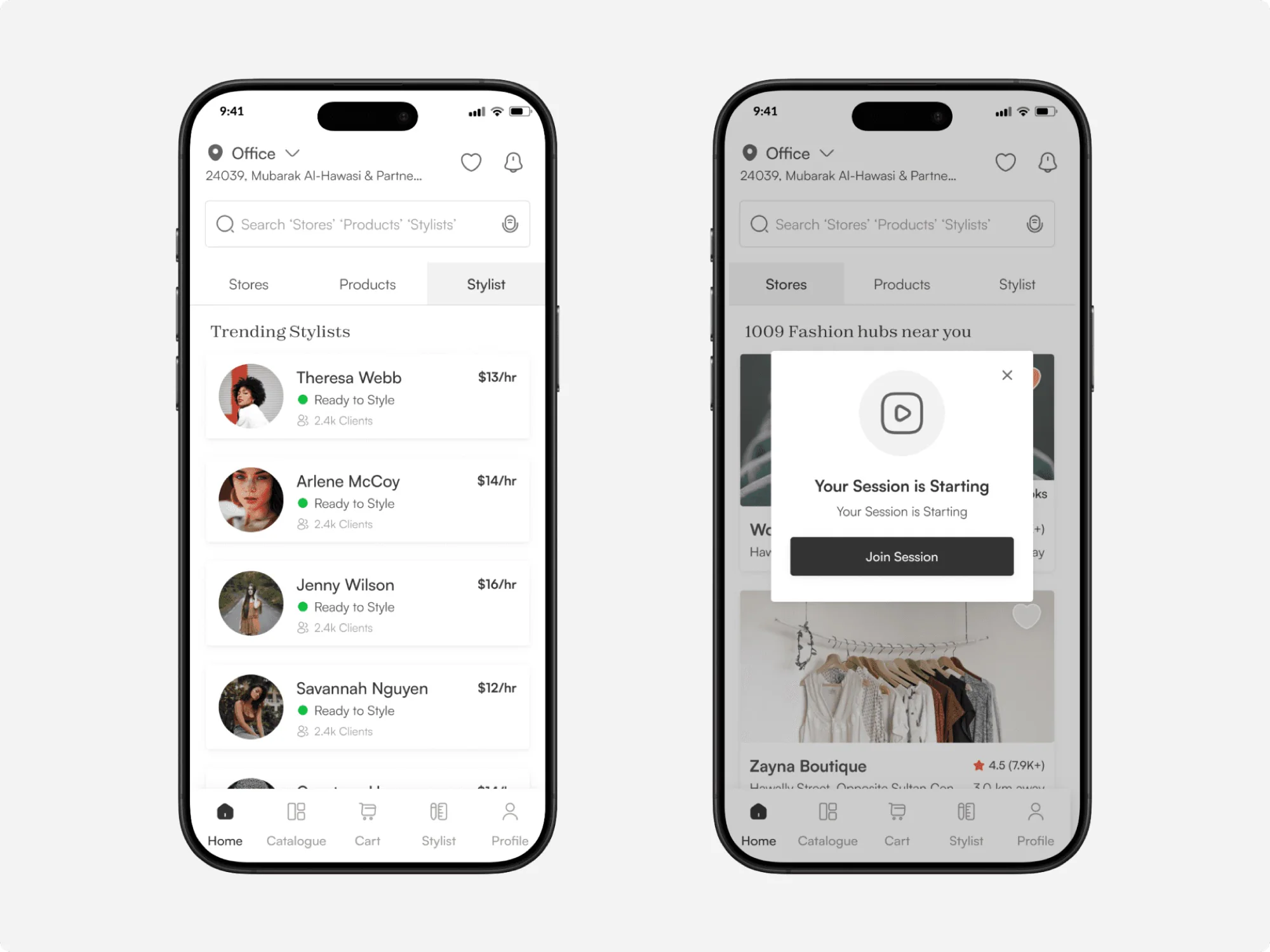 Fash final design screens: trending stylists and live session