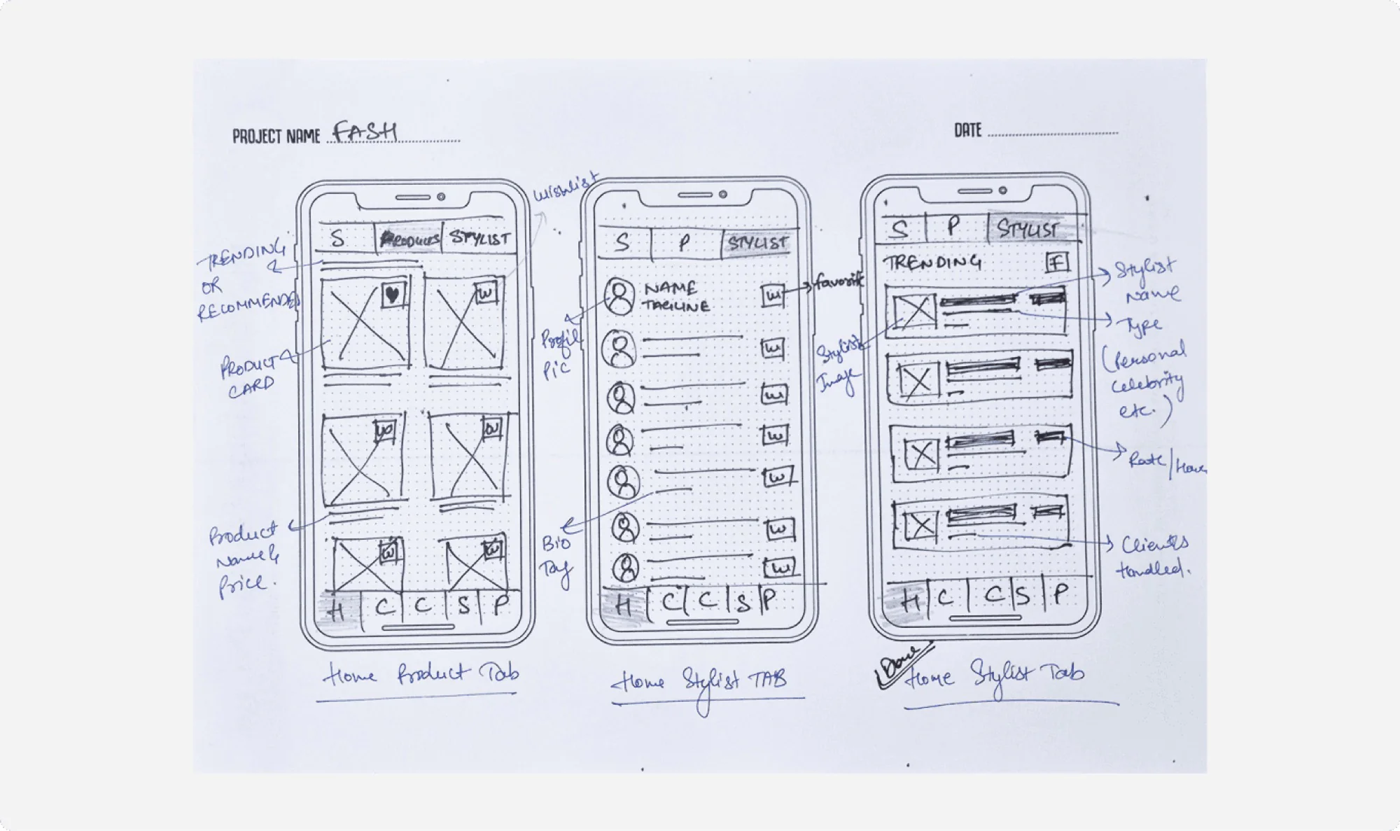 Pen and paper wireframe sketch 2