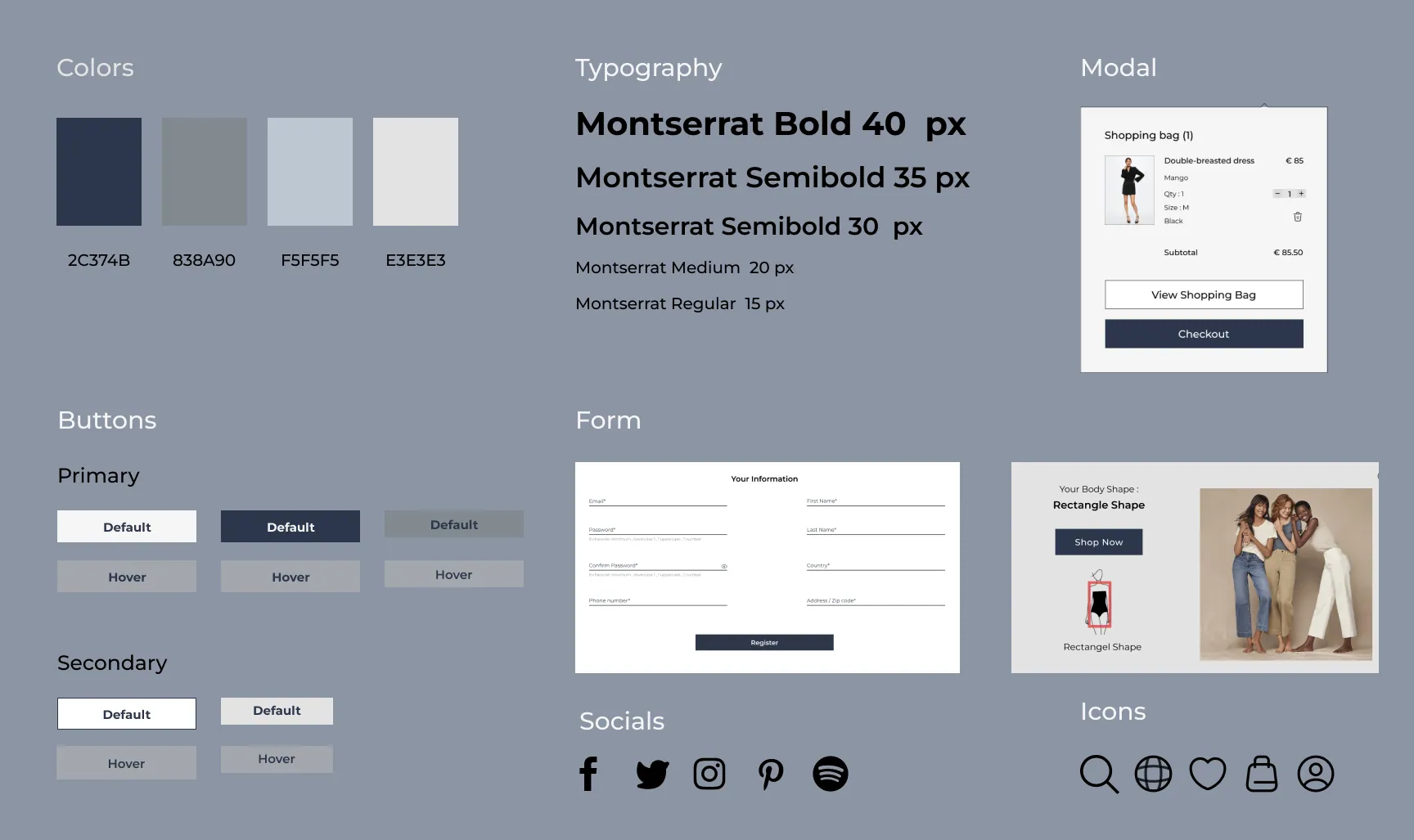 First UI kit with colours, typography, buttons, forms and icons